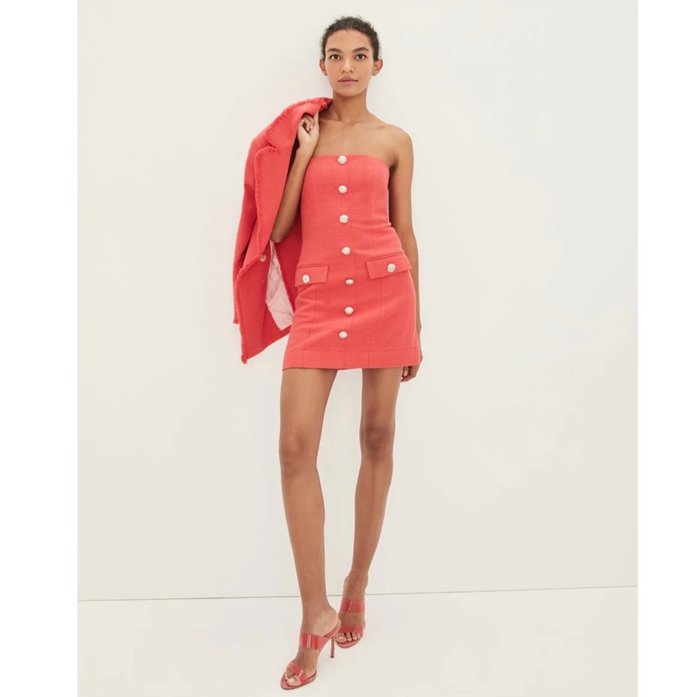 Veronica Beard Aster Tweed Mini Dress in Watermelon
